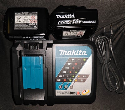 Batteri, Makita, 2 x Makita batterier 18V 6 ah 
1 x lader DC18RC 

Nye og ubrugte 
Samlet pris 1300 