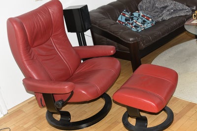 Læderlænestol, læder, Stressless str. Large, Fra røgfrit miljø, Farve Rød rigtig flot stand sædebred