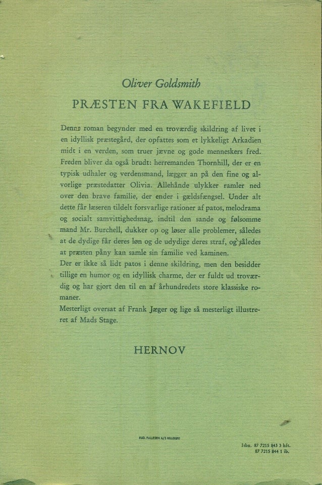 Præsten fra Wakefield, Oliver Goldsmith, genre: roman