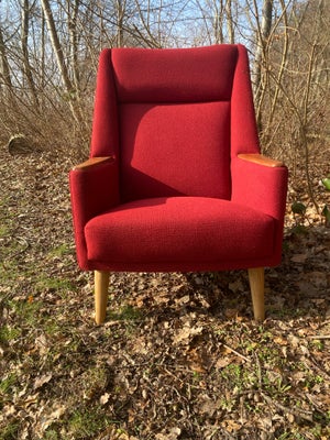 Lænestol, stof, Dansk produceret lænestol fra 1960 erne ombetrukket med uldstof Hallingdal.Har teak 