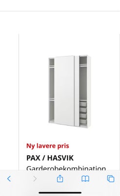 Garderobeskab, Ikea - HASVIK , b: 150 d: 58 h: 236, IKEA garderobeskab med skydedøre - købt i 2018 t
