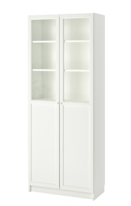 BILLY IKEA vitrineskab med låger/vitlåger, hvid