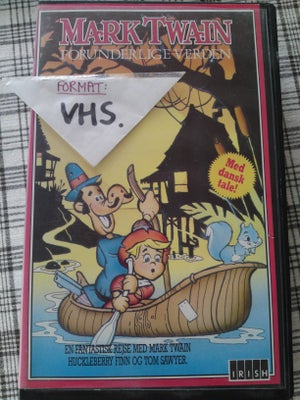 Tegnefilm, Mark twain forunderlige verden, Hyggelig tegnefilm på VHS, spilletid 83 min, med dansk ta