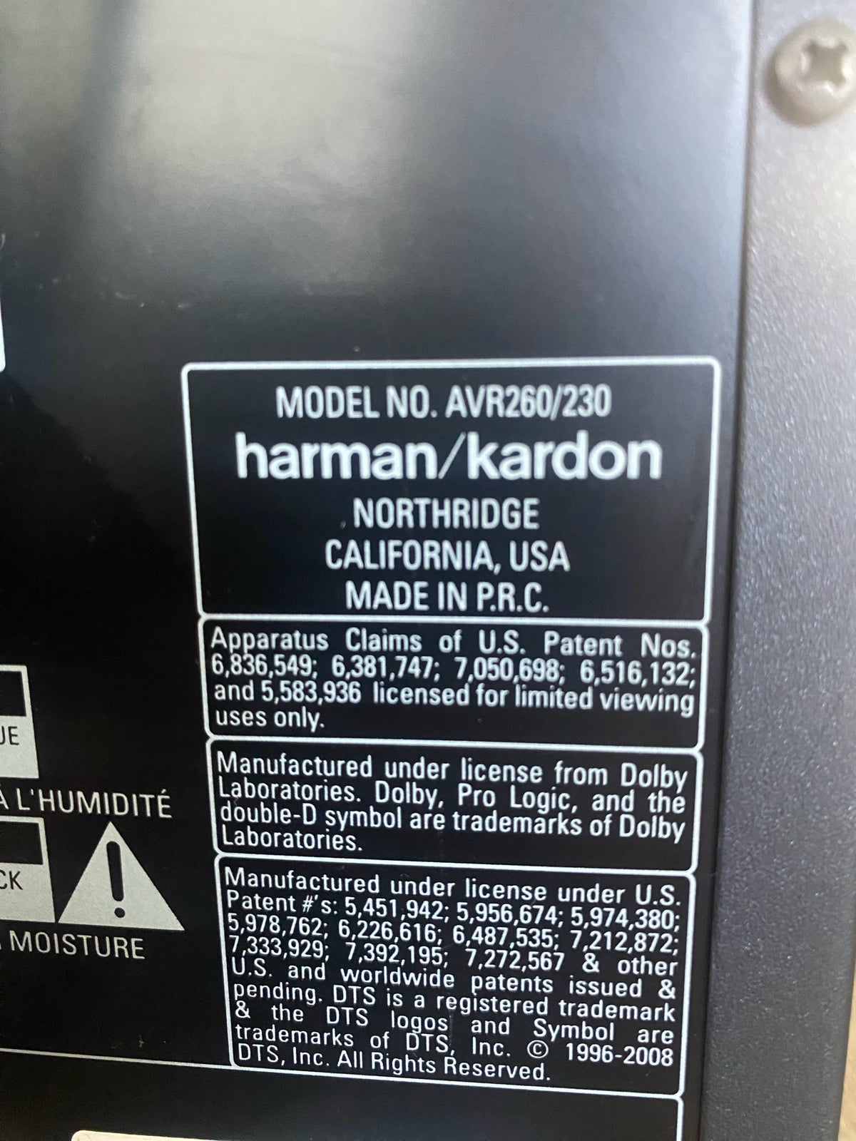 Harman Kardon, Avr 260/230 + CD player HD 3700, 7.1 kanaler