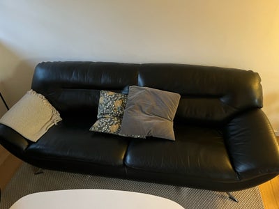 Sofa, læder, 3 pers. , Hjort Knudsen, Superfin 3-personers Hjort Knudsen lædersofa + lænestol, også 