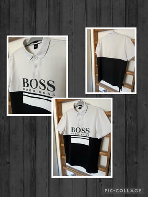 Polo t-shirt, HUGO BOSS, str. XL,  Hvid og sort,  Bomuld og polyester,  God men brugt, HUGO BOSS pol