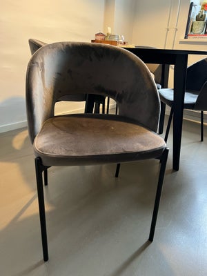 Spisebordsstol, 4 grå velourstole med sorte metalben. Sælges kun samlet. Er i rigtig fin stand. Kan 
