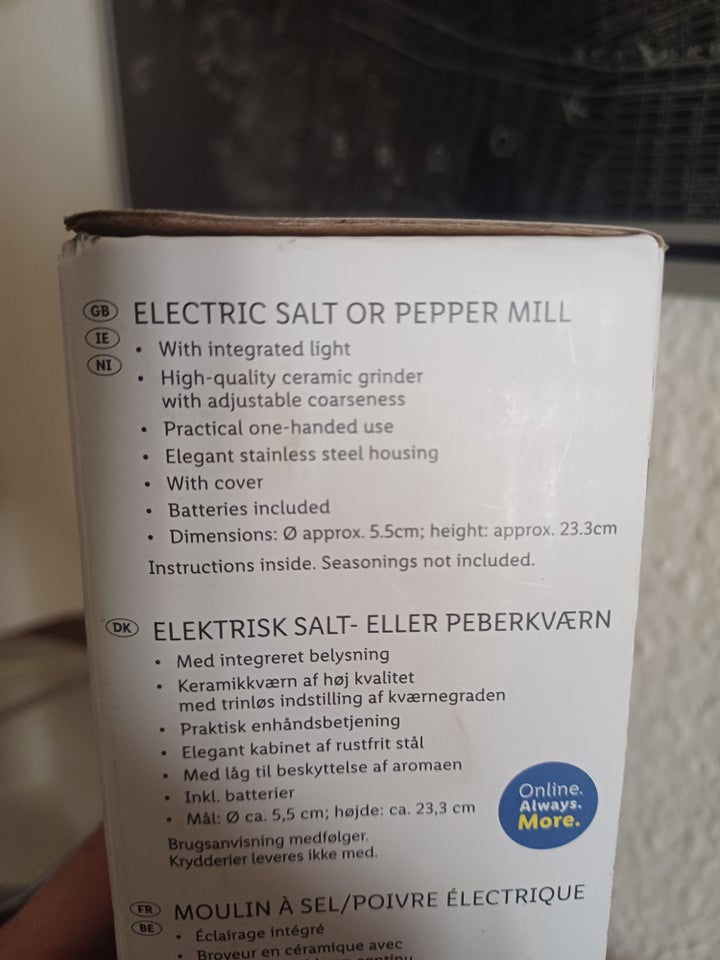 Andet, Salt peberkværn elektrisk m lys ny, Silverquest