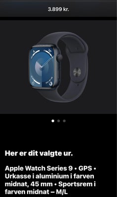 Smartwatch, Apple, Uåbnet Apple Watch s9 45 mm. De er købt med Applecare (tryghedsgaranti i 2 år). S