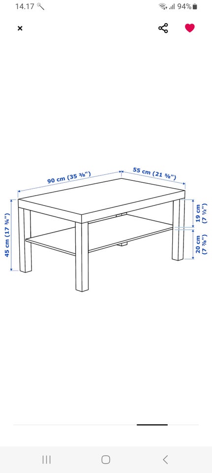 Sofabord, b: 55 l: 90 h: 45