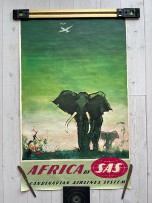 Plakat, Otto Nielsen, motiv: Elefant, b: 62 h: 100, Gammel, original plakat fra Scandinavian Airline