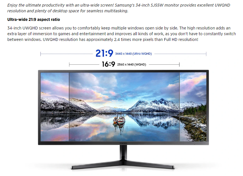 Samsung Ultrawide 4K 75Hz (3440 x 1440) SJ55W 34" ,