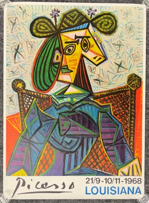 Plakat, Picasso, b: 62 h: 85, Udstillingsplakat - Louisiana, 1968.
Plakaten fremstår i pæn og hel st