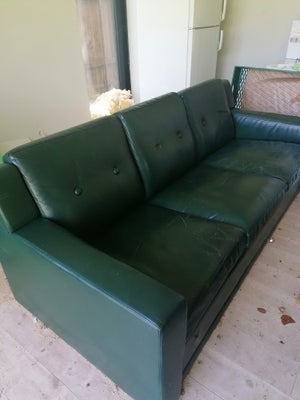 Sofa, læder, 3 pers., Smuk grøn retro lædersofa fra 1960'erne. Meget velholdt, dog er det ene sæde o