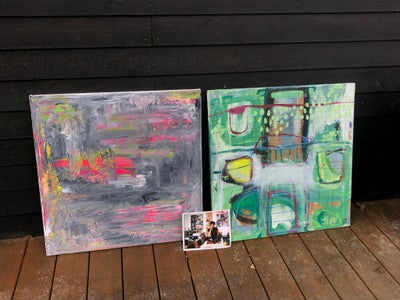 Akrylmaleri, Jeanette Uldall, stil: Abstrakt, To malerier. 
1200 pr stk
Kan godt købes enkeltvis