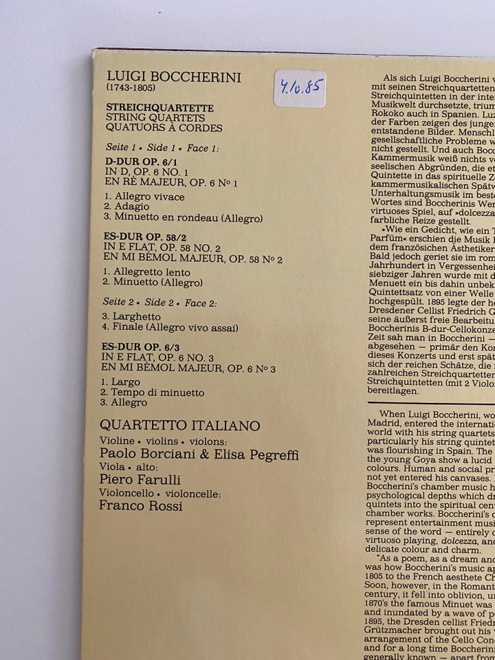 LP, Quartetto Italiano - Luigi Boccherini, 3