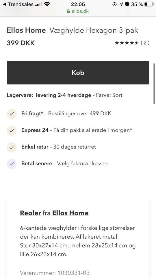 Hylde, Ellos, 6-kantet - dba.dk - Køb og Salg af Nyt og