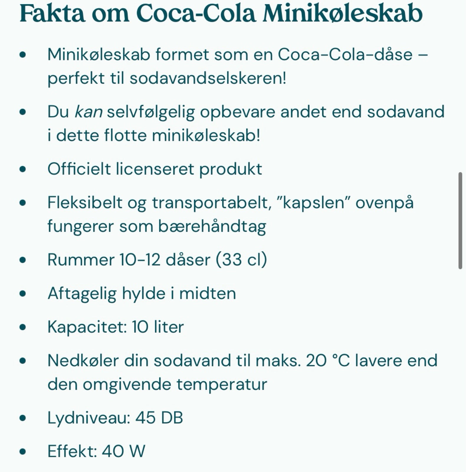 Mini Cooler, andet mærke Coca Cola , 10 liter