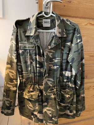 Jakke, str. 38, Objekt,  Army,  Denim,  Ubrugt, Army jakke med skjulte knapper, mange lommer og elas