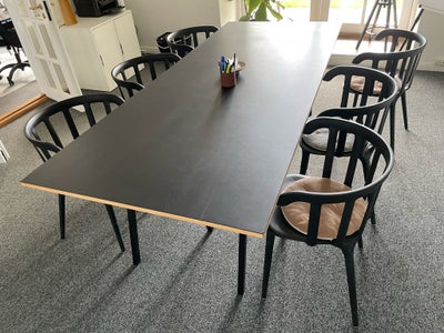 Andet, Linoleums bordplade, b: 100 d: 240 h: 74, Stort møde- eller konference bord med sort linoleum