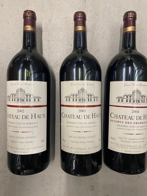 Vin, 3 x Chateau Haux Magnum, Tre magnum flasker (1,5 l) Chateau Haux, Premiéres Côtes de Bordeaux -