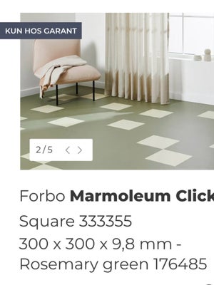 LINOLEUMSGULV, LINOLEUMSGULV

Forbo Marmoleum ClickSquare 333355
Vi har to pakker i overskud svarend