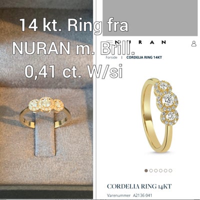 Fingerring, guld, Nuran, Virkelig flot fingerring i 14 karat guld med 0,41 carat diamanter 