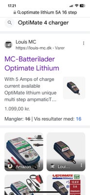 Vedligeholdelseslader, Optimate, Optimate lithium lader, 5A 12V- 16 steps. 
Lader alle batterier. 

