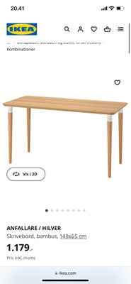 Skrivebord, Ikea, Har normale brugstegn og i god stand.

https://www.ikea.com/dk/da/p/anfallare-hilv
