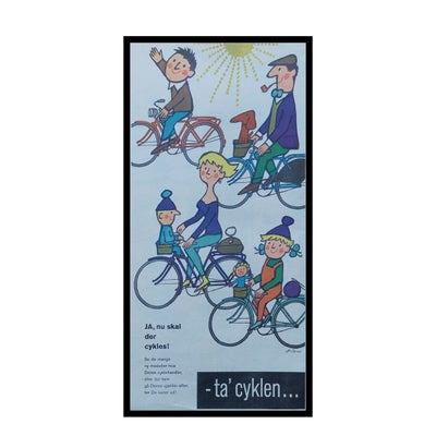 Lit, Retrokunst af Ib antoni, motiv: Ib antoni cykeltur, b: 15 h: 31, Original gammel reklame fra ga