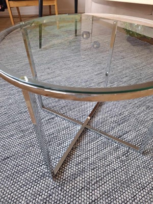 Glasbord, metalstel, diameter 55 cm, højde 45 cm. Få brugsspor (se billede) - ingen på glasplade ell