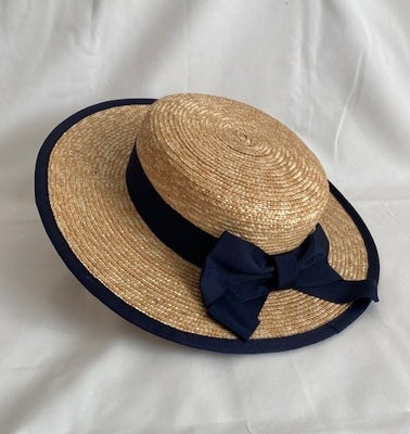Hat, Laura Ashley, str. 54 cm,  strågul og sort,  Strå,  Næsten som ny, Vintage  sommerhat fremstill