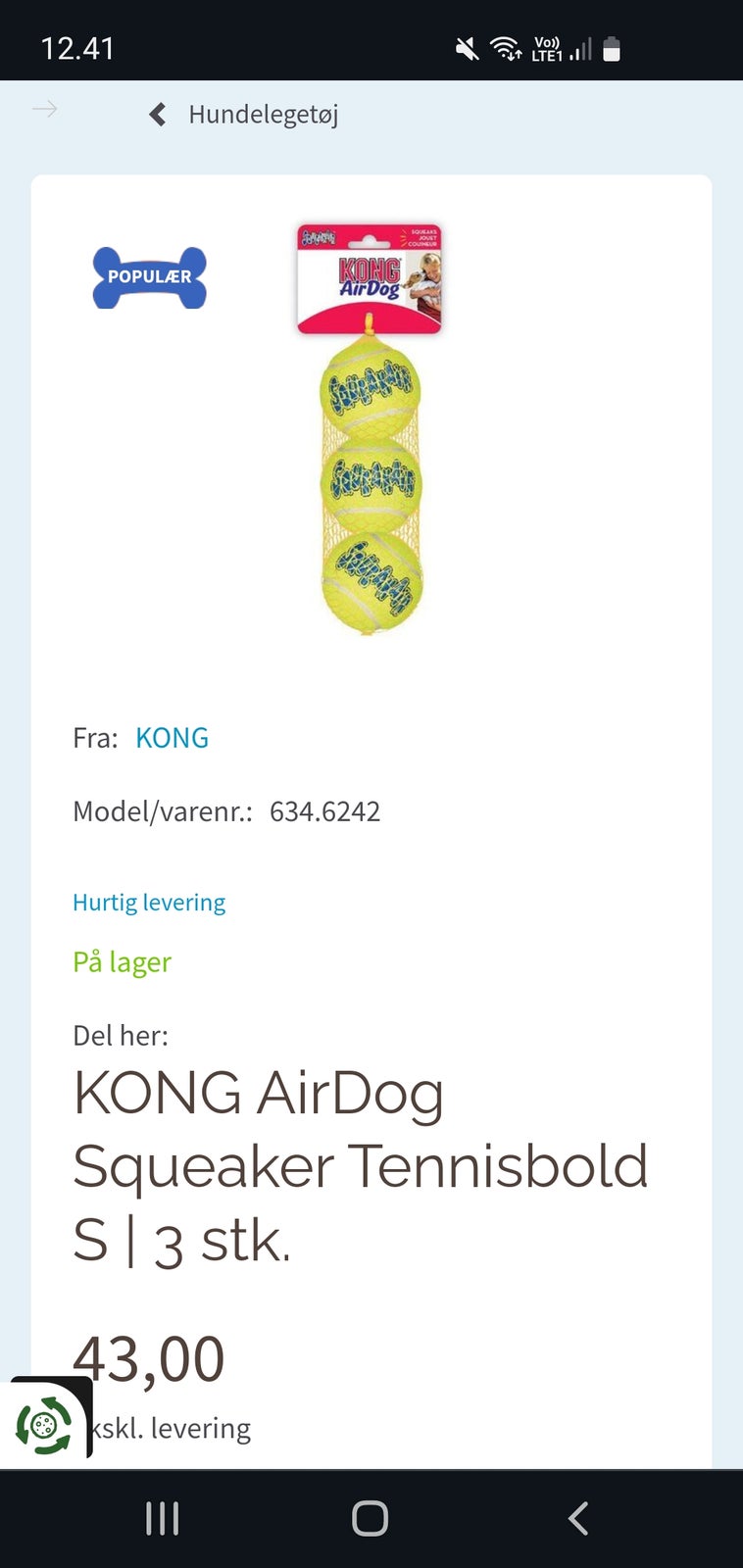 Hundelegetøj, Kong 5 cm bold med piv
