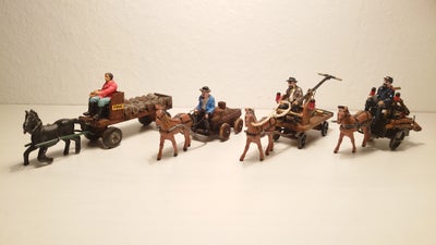 Legetøj, 4stk gamle miniature hestevogne. Brandslukning mm., 4 stk gamle miniature hestevogne, håndl