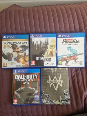 CALL OF DUTY, WATCH DOGS 2,BURNOUT, OVERWATCH, PS4, 60kr stk