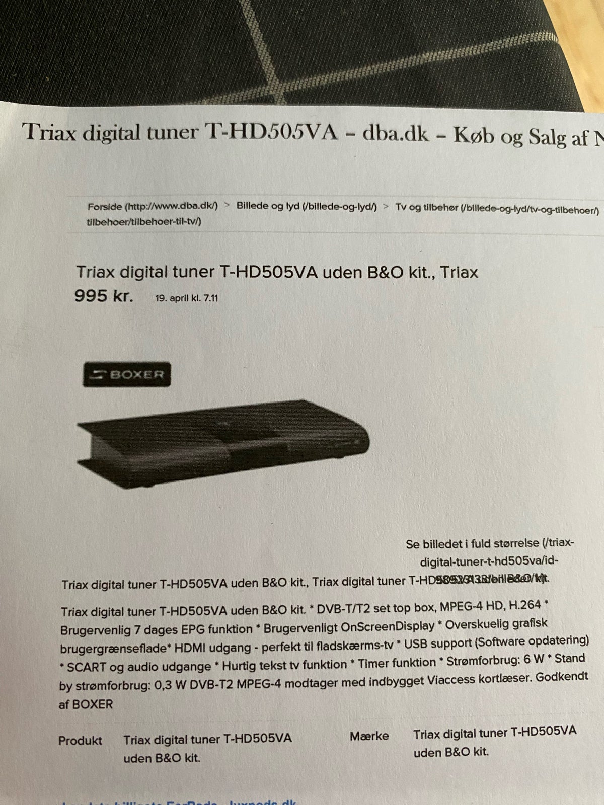 Digital tuner, Triax, T-HD505VA