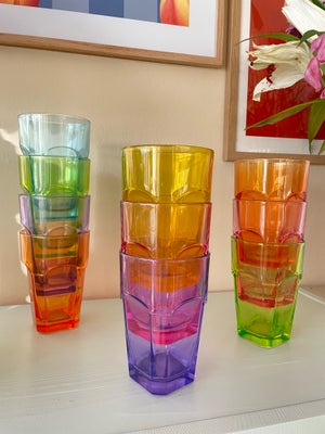 Glas, Vandglas, Italienske regnbueglas, 10 stk. italienske høje drikkeglas i regnbuens farver, samle