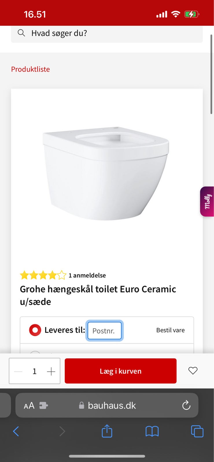 Toilet, Grohe euro cermic , væghængt