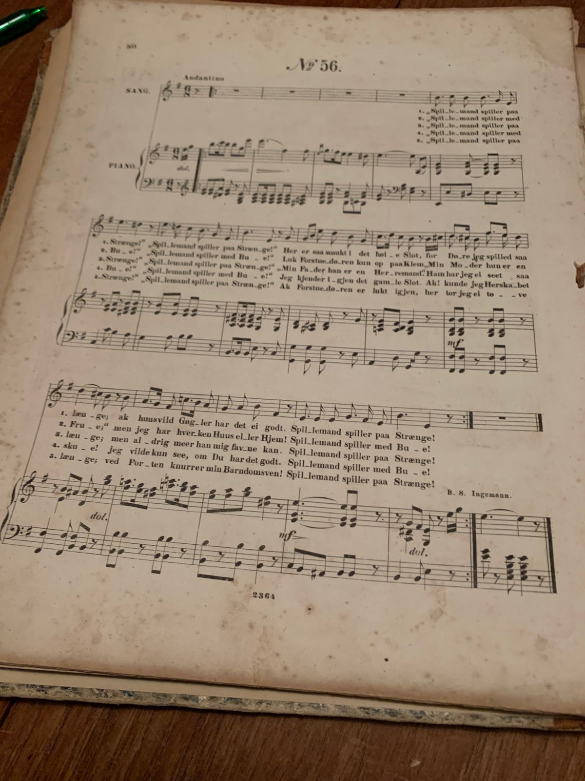 sang og nodebog fra 1852, Romancer og Sange