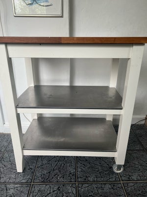 Rullebord / køkkenø, Ikea, Fint rullebord / køkkenø med træbordplade og stålhylder

H: 91
B: 79
D: 5