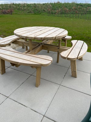 Bordbænkesæt, Plus round bord bænkesæt natur, Trykimprægneret nåletræ, 42 mm massive planker samlet 