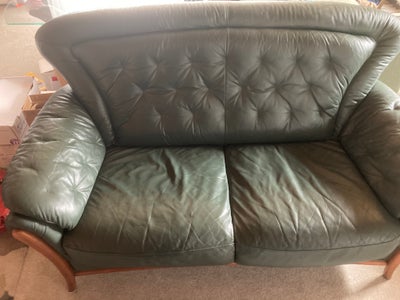 Sofa, læder, 2 pers., 2 personers grøn lædersofa. Læder på alle sidde og slidflader. Fra ikke-ryger 