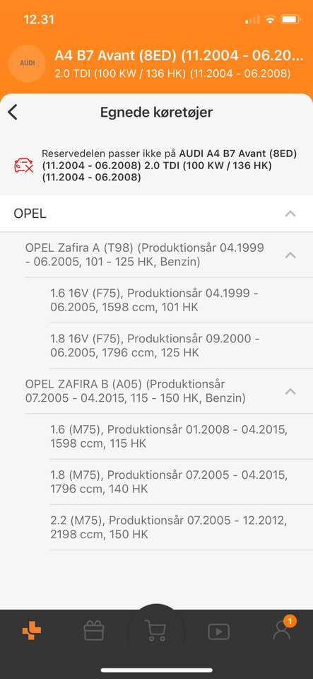 Udstødning, Ernst, Opel Zafira A/B