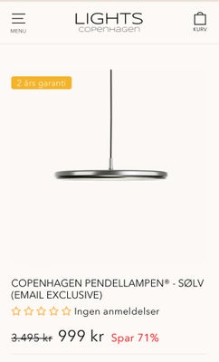 Pendel, Lights Copenhagen, Light Copenhagen
Sølv farvet
Ø35 cm

Helt ny (i original indpakning)
LED 