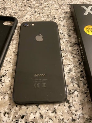 iPhone 8, 64 GB, sort, God, Med cover og panserglas