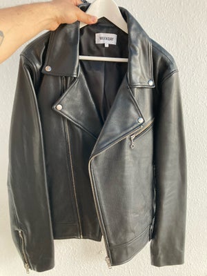 Læderjakke, str. L, Weekday ,  Sort,  Learher,  Ubrugt, Biker leather jacket normal pris 2100dkk