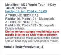 Koncert billetter , Metallica