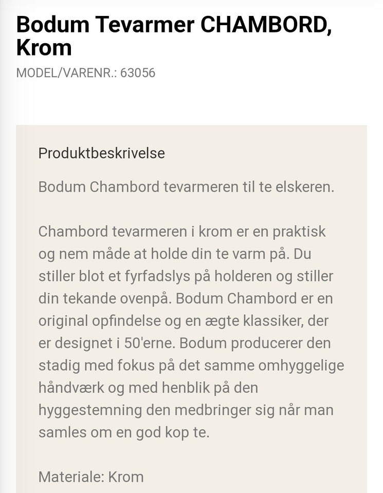 Te varmer i stål, Bodum