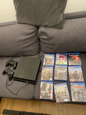 Playstation 4, God, Playstation 4 konsol + 2 originale controllere og strømforsyning. 
30 forskellig