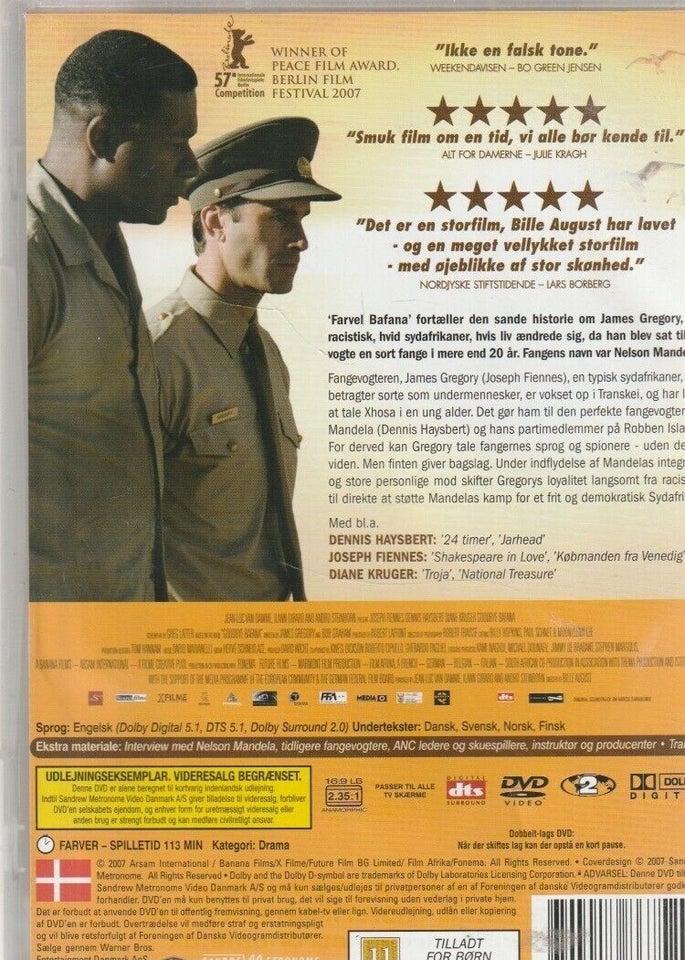 Farvel Bafana, instruktør Bille August, DVD